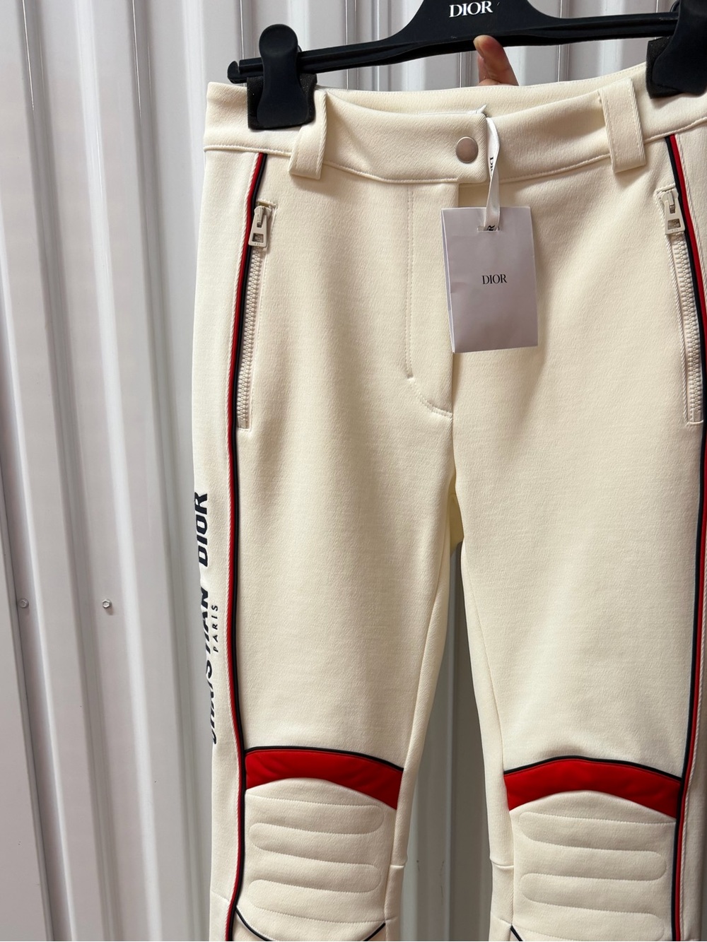 Dior Cream Pants with Red Knee Insets and Black Trimcloth trousers size 40